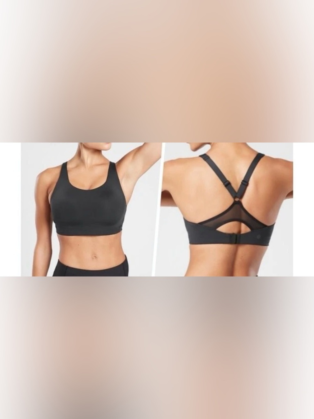 Athleta Black Adjustable-Strap Sports Bra with Mesh Back